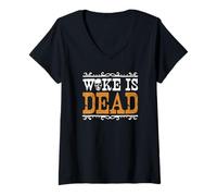 Womens Woke Is Dead Go Woke Go Broke Unwoke Meme V-Neck T-Shirt