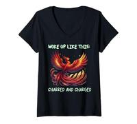 Womens Woke Up Like This: Charred and Charged, Phoenix Rebirth V-Neck T-Shirt