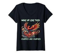 Womens Woke Up Like This: Charred and Charged, Phoenix Rebirth V-Neck T-Shirt