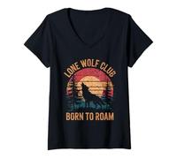 Womens Wolf Club Born to Roam Vintage V-Neck T-Shirt
