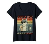 Womens Wolf Dad, Just A Dad Who Always Came Back with The Milk V-Neck T-Shirt