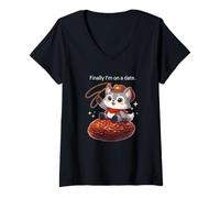 Women's Wolf Finally I'm on a Date Funny Kawaii Anime Cute V-Neck T-Shirt