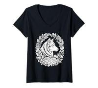 Women's Wolf Floral Wreath Nature Lover Aesthetic Forest Wildlife V-Neck T-Shirt