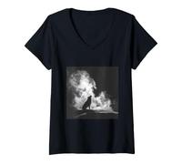Women's Wolf Howling At Moon Fog Snowy Night Wildlife V-Neck T-Shirt