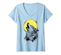 Women's Wolf Howling at Moon Howling Wolf V-Neck T-Shirt