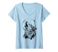Women's Wolf Howling at Moon Howling Wolf V-Neck T-Shirt