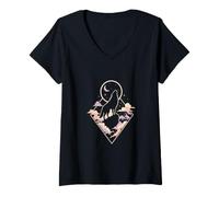Women's Wolf in the Forest Abstract Art with Diamond and Moon V-Neck T-Shirt