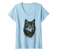 Womens Wolf Ink Art Grunge Wild Nature Animal Portrait Edgy Wolves V-Neck T-Shirt