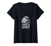 Women's Wolf Light Shadow Loyalty Mythic Forest Graphic Art V-Neck T-Shirt