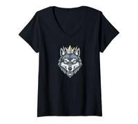Women's Wolf Lone Crown King Pack Howling Howl Wolf Timber V-Neck T-Shirt