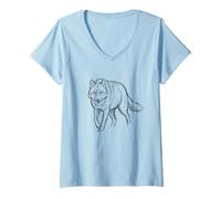 Women's Wolf Minimalist Hand Drawn Sketch Art V-Neck T-Shirt
