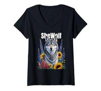 Womens Wolf Mom "SheWolf" Girl who Loves Wolves Daughter Feminist V-Neck T-Shirt