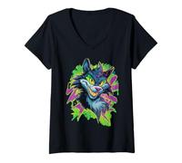 Women's Wolf Motif Design V-Neck T-Shirt
