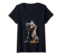 Womens Wolf Motif I Love Wolves Wolf Pack Wild Grey Wulf Dog Wolf V-Neck T-Shirt