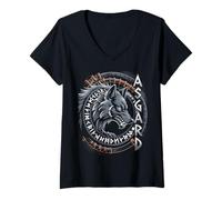 Womens Wolf of Odin ASGARD celtic runes Valhalla Norse Mythology V-Neck T-Shirt