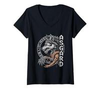 Womens Wolf of Odin ASGARD celtic runes Valhalla Norse Mythology V-Neck T-Shirt