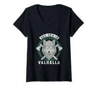 Womens Wolf of Odin Valhalla Axes Celtic Runes Norse Mythology V-Neck T-Shirt
