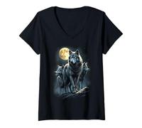 Womens Wolf Pack Under The Full Moon V-Neck T-Shirt