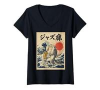 Womens Wolf Saxophone Jazz Marching Band Senior Class 2026 V-Neck T-Shirt