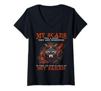 Women's Wolf Scars Strength Quote Resilience Survivor Graphic V-Neck T-Shirt