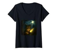 Womens Wolf Scary Horror Night Flashlight Halloween Ghost V-Neck T-Shirt