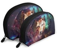 Womens Wolf Series (11) Travel Cosmetic Bags Waterproof 2PC Makeup Clutch Pouch Cosmetic and Toiletries Organizer Bag Portable Travel Toiletry Pouch Girls