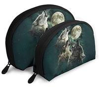Womens Wolf Series (25) Travel Cosmetic Bags Waterproof 2PC Makeup Clutch Pouch Cosmetic and Toiletries Organizer Bag Portable Travel Toiletry Pouch Girls