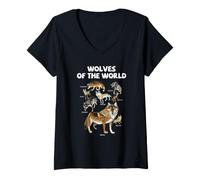 Women's Wolf Species Chart Wolves of the World Wildlife Graphic V-Neck T-Shirt