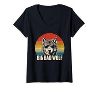 Women's Wolf Spirit Big and Bad Wolf Wolf Pack Funny Wolves Retro V-Neck T-Shirt