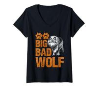 Womens Wolf Spirit BIG AND BAD WOLF Wolf Pack Funny Wolves V-Neck T-Shirt