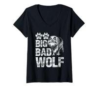 Womens Wolf Spirit BIG AND BAD WOLF Wolf Pack Funny Wolves V-Neck T-Shirt