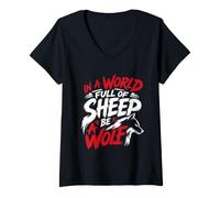 Women's Wolf Spirit in A World Full of Sheep BE A Wolf Wolves V-Neck T-Shirt
