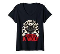 Women's Wolf Spirit in A World Full of Sheep BE A Wolf Wolves V-Neck T-Shirt