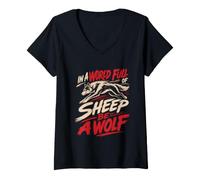 Women's Wolf Spirit in A World Full of Sheep BE A Wolf Wolves V-Neck T-Shirt