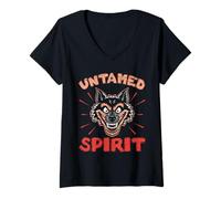 Womens Wolf Spirit UNTAMED SPIRIT Wolf Pack Funny Wolves V-Neck T-Shirt