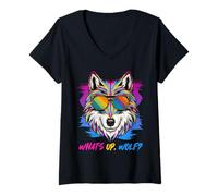 Womens Wolf Spirit WHAT'S UP WOLF? Wolf Pack Funny Wolves V-Neck T-Shirt