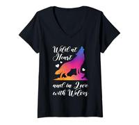 Womens Wolf Spirit WILD AT HEART Wolves Funny Wolf Costume V-Neck T-Shirt