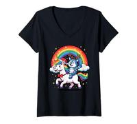 Womens Wolf Unicorn Rainbow Wolves V-Neck T-Shirt