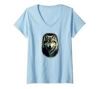 Women's Wolf with Amber Piercing Eyes V-Neck T-Shirt