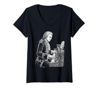 Women's Wolfgang Amadeus Mozart Composser Pianist V-Neck T-Shirt