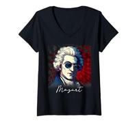 Womens Wolfgang Amadeus Mozart Portrait Musician Composer V-Neck T-Shirt