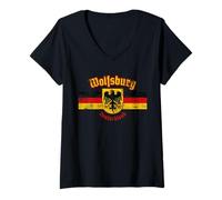 Women's Wolfsburg Deutschland Eagle Flag Distressed V-Neck T-Shirt