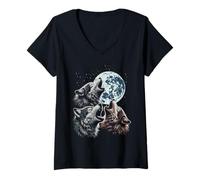 Womens Wolves Cursed Moon Howl Funny Wolf Meme Parody Men Women Kid V-Neck T-Shirt