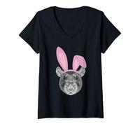 Women's Woman Man Funny Easter Vintage Rat Bunny Design Ears V-Neck T-Shirt
