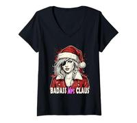 Womens Woman Santa Claus Pirate Eye Patch Grunge Christmas V-Neck T-Shirt