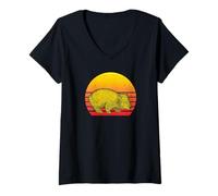 Women's Wombat Retro Sunset Sketch V-Neck T-Shirt