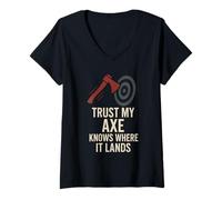 Womens Women Axe Throwing Gift I Stick Axes Competitive League V-Neck T-Shirt