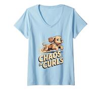 Women's Women Chaos in Curls Funny Cockapoo Poodle Runner Dog V-Neck T-Shirt