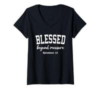 Womens Women Christian Shirts Blessed Beyond Measure Worship Jesus V-Neck T-Shirt