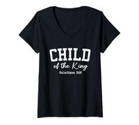 Womens Women Christian Shirts Child of The King Worship Bible Jesus V-Neck T-Shirt